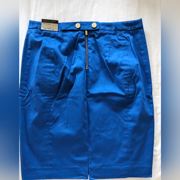 NWT Express Mini Pencil Skirt Blue with Gold Back Details Size 0 - Picture 2 of 4